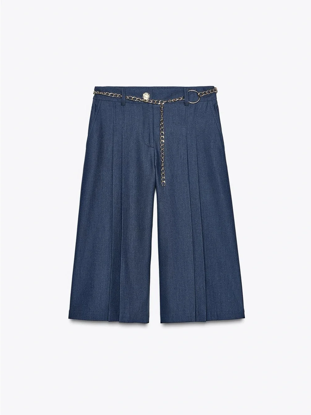 NWT. Zara Blue/Indigo High-Waisted Pleaded Long Shorts. Size S, M. - Picture 6 of 12